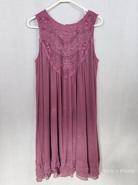 NWOT - Indigo Thread Co. Charlotte Lace Boho Tank Dress in Mauve/ Deep Wine, XL